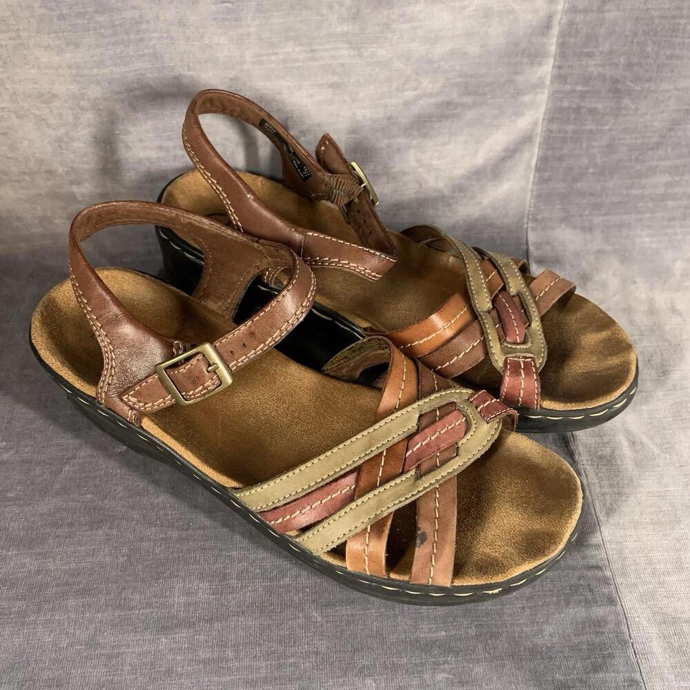 Clarks Bendables Womens Leather Strappy Sandals Size 10M Brown Multi Comfort